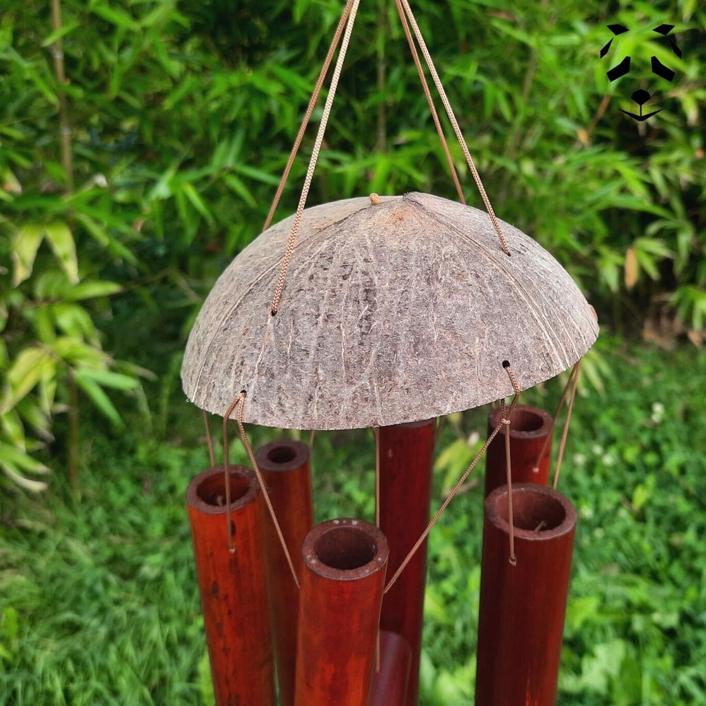 Carillon en Bambou Brun avec Noix de Coco, Feng Shui