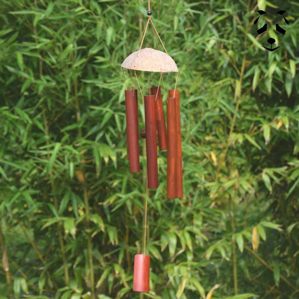 Carillon à Vent en Bambou et Noix de Coco pour Déco de Jardin Exotique