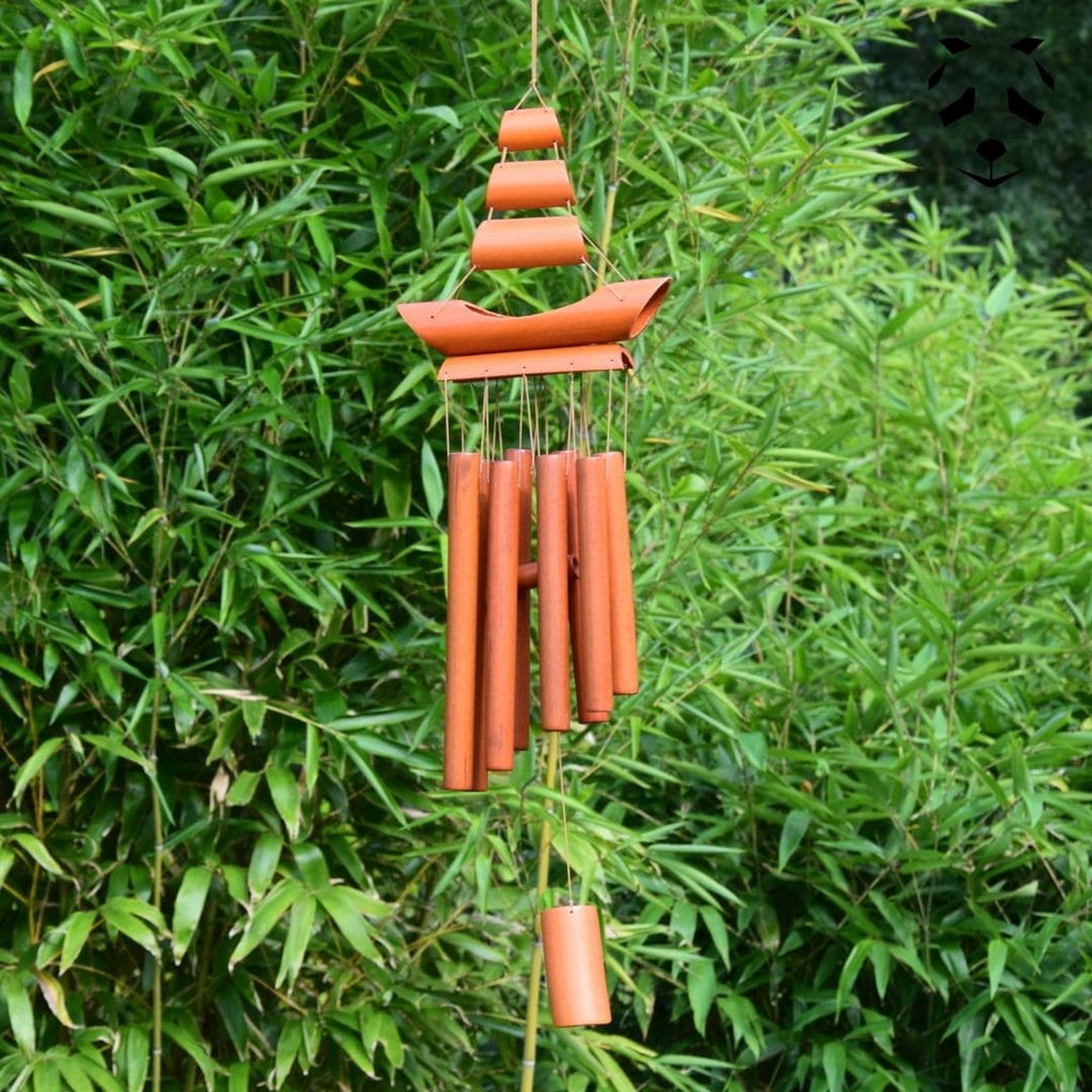 Carillons éoliens en coquille de noix de coco en bambou Carillons éoliens  en bambou d'extérieur pour la décoration de la cour et du jardin Coquille  de noix de coco colorée 5 tubes 
